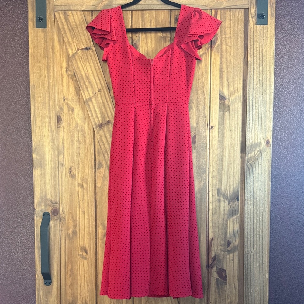 Stop Staring! ❤️ Polka Dot Midi Dress with Ruffle Shoulders - Picture 3 of 8